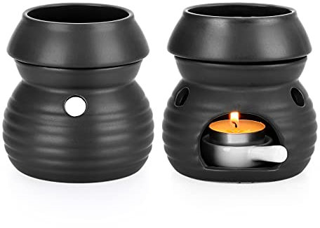 SUMNACON 2pcs Duftlampe aus Keramik mit Kerzenhalter Teelichthalter Kalebasse Aromalampe Duftlicht Aromabrenner für Duftöl und Duftwachs (Schwarz)