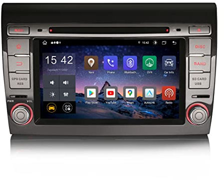 Erisin 7 Pouces 8 cœurs 4Go+64Go Android 14 Autoradio 2 Din GPS Navigation pour Fiat Bravo Support CarPlay sans Fil Android Auto Lecteur CD DVD DSP WiFi 4G Dab+ Écran Tactile RDS FM TPMS USB Stéréo
