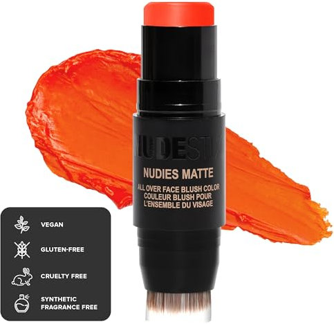 Nudestix Nudies - Blush in crema opaco 3 in 1, per tutto il viso, per guance, occhi e labbra, con pennello per sfumare (Picante)