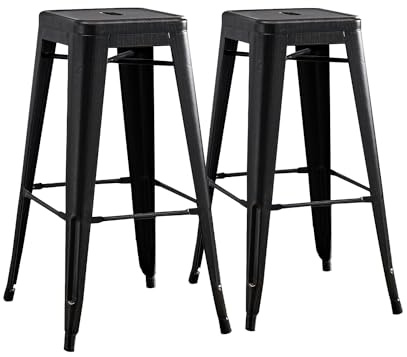 SOLEGGIATA 30 Metal Bar Stools Set of 2 Industrial Iron Stackable for Kitchen Indoor/Outdoor Patio Distressed Black