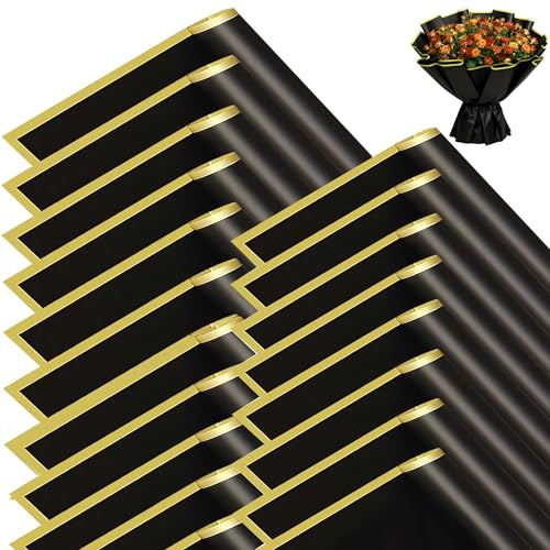 POPSKEETER 20 feuilles de papier d'emballage de bouquet imperméable, noir, 58x58 cm, pour bricolage, emballage cadeau, occasionnel (Saint-Valentin, Fête des Mères)