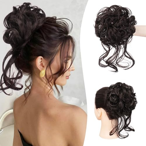 Sofeiyan Haarteil mit Gummiband Gelockt Dutt Haarteil Mit Haaren Hochsteckfrisuren Synthetisch Messy Bun Haar Tousled Updo Haarteile für Frauen Mädchen, Dunkelbraun