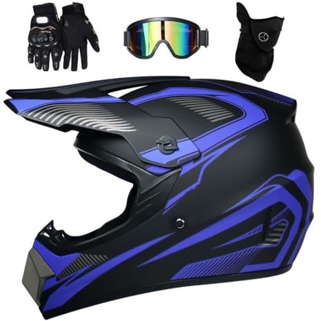 Unisexe Sports Extrêmes Casque Motocross, avec Lunettes Gants Masque, Jeunesse Intégral Hors Route Rue Moto Casque, Descente Enduro BMX MTB VTT Quad Dirt Bike Accident Casque(Gris,L/56-57CM)