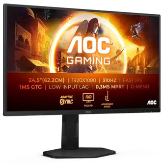 AOC Gaming 25G4SXU - 25 inch Full HD monitor,Fast IPS, 310Hz, 1ms, FreeSync Prem, G-Sync comp, HDR400, Height Adjust (1920x1080, 2x HDMI 2.0, 1x DisplayPort 1.4)