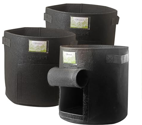 TELE WELT Juego de 3 sacos para plantas, con ventana adhesiva, macetas de tela, 30 l, maceta de tela, bolsa de 30 L