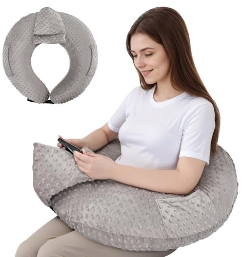 INFANZIA Coussin de lecture pour jeux, repose-bras, coussin en forme de U avec poche latérale pour lit et canapé, coussin de jeu compact avec support de tablette pour la lecture, le crochet, le
