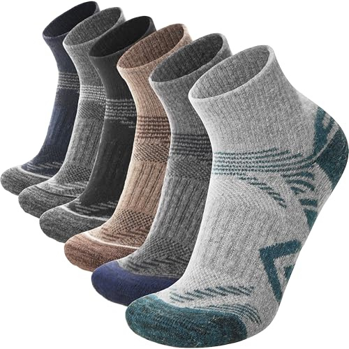 ANTSANG 6 Paires de Chaussettes de Cheville en Laine Mérinos pour Course Randonnée Marche Travail Thermique Chaudes Épaisses Rembourrées Chaussettes au Quart pour Femmes et Hommes(36-42, Mixte Sombre)