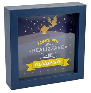 Salvadanaio Decorativo in Legno, Design Desiderio, 16x16 cm, Blu Navy
