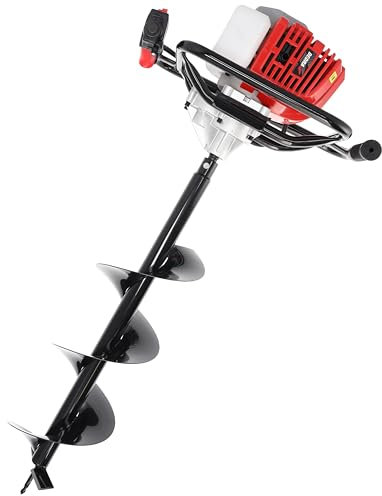 DEDRA Tarière à essence, 52 cm3, pour percer des trous pour poteaux de clôture, arbres ou arbustes, réservoir de carburant spacieux (1,25 l), construction stable, boîtier renforcé