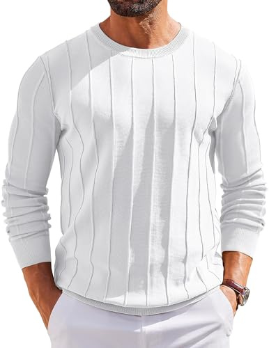 COOFANDY Maglione Invernale Caldo Lavorato A Maglia A Maniche Lunghe con Scollo Rotondo da Uomo Bianco XL