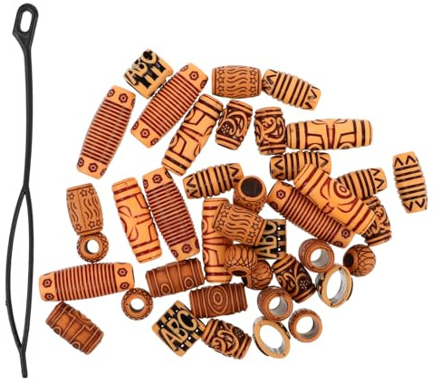 Veemoon 40 Pezzi Perline per Chioma in Plastico e Legno Foro Grande, Accessori Leggeri e Confortevoli per Treccine e Dreadlocks, per Uscite Quotidiane e Feste