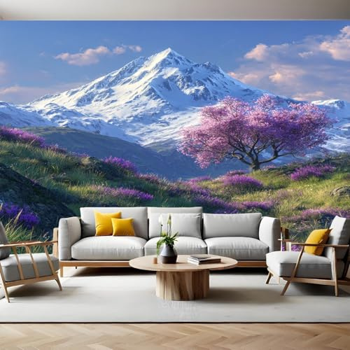 Papier Peint Panoramique Paysage naturel de montagne enneigée 3D Trompe L'oeil Moderne Papier Peint 250 x 175 cm Grandes Murales Poster pour Salon, Adulte Chambre d'enfants, Étude Décor