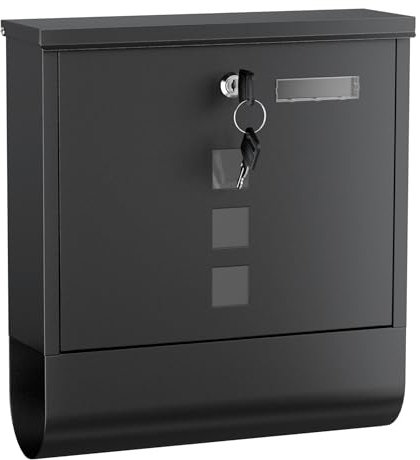 Buzón con Soporte para periódicos Negro con 2 Llaves Montaje Pared Correo Cartas Correspondencia