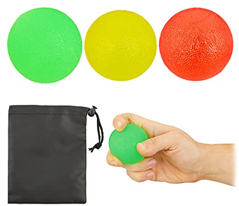 relaxdays Pelota Antiestrés, Pack de 3, Ejercitador Dedos, Fortalecedor Mano, TPE-Poliéster, 5cm Ø, Amarillo/Rojo/Verde