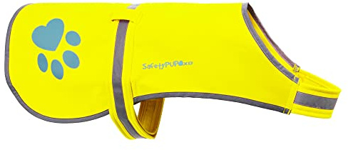 SafetyPUP XD Soft-Shell Waterproof Dog Vest. Hi Visibility, Reflective Jacket with Light Fleece Lining. Ideal in Cooler Climates. Fluorescent Hi Vis Safety Vest to Protect Your PUP (X-Small)