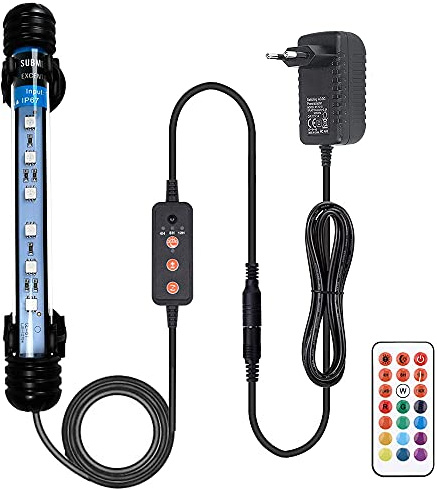 VARMHUS Éclairage LED Aquarium Lampe，Fish Tank Lighting avec télécommande et minuterie Auto Turn On/Off Custom Ajuste 13 couleurs et luminosité (RGB 18cm)