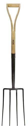 JCB 4 Prong Carbon Steel Heritage Garden Fork, Heavy Duty Professional Site and Gardening Tools Digging Fork for Cultivating, Edging, Moving Soil, Lifetime Warranty