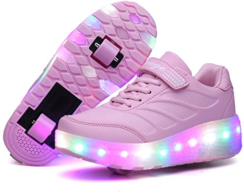 LED skateboard 7 färger blinkande sportsko med rulle multisport utomhus friidrott gymnastik löpning sneaker automatisk infällbar sneakers mode, 616 ros, 31 EU