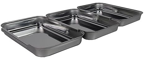 Lentz Juego de empanado de 3 piezas – Calle de empanado – 3 bandejas de empanado de acero inoxidable para chuletas, carne, pescado, aves de corral, ganchos de conexión, apilables, 22 x 15 x 3 cm