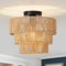FORCOSO Deckenleuchte Rattan, 3 Lagen Boho Lampe Decke mit Natürlicher Rattan Lampenschirm, E27 Vintage Kronleuchter, Rustikal Braun Deckenlampe Für Wohnzimmer Schlafzimmer Esszimmer Küche Flur