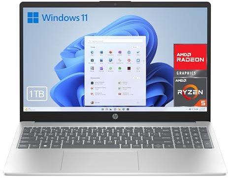 HP 15-fc0151ns - Ordenador portátil de 15.6 FHD (AMD Ryzen 5-7520U, 16 GB RAM, 1TB SSD, AMD Radeon Graphics, Windows 11) Plata y Azul - Teclado QWERTY Español