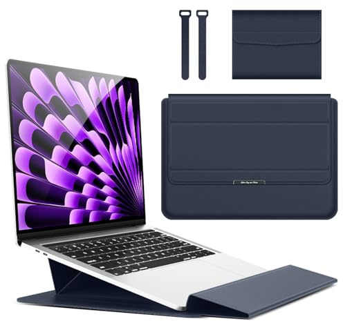 Hinnwer 15 15,6 16,1 Pouces Housse Ordinateur Portable Sacoche Fonction Stand pour MacBook Air 15 M5/M4/M3/M2 (2026-2023), MacBook Pro 16 M5/M4/M3/M2/M1 Pro/Max (2026-2019), MacBook Pro 15 M3/M2 Bleu