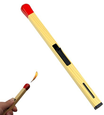 Match Stick Lighter, Groß Streichholz Feuerzeug, Gas Nachfüllbar Winddicht Stabfeuerzeug, Match Shaped Butanfeuerzeug, Jetflamme Feuerzeug für Küche BBQ Camping Grill (1, Holz(Leuchtend))