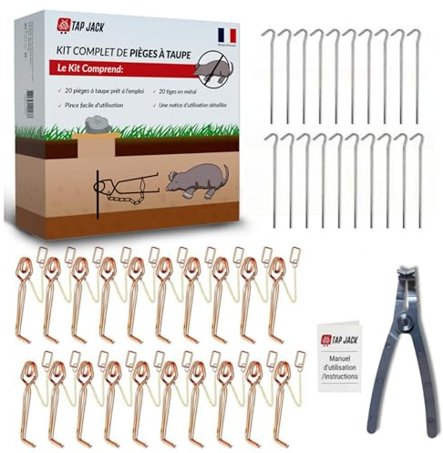 Pieges A Taupes - Lot de 20 + Pince Installation Facile - Anti-Taupe Professionnel Efficace - Systeme a Putange Resistant - Controle Rapide Et Naturel des Taupes - Lutte Contre Nuisibles- sans Petard