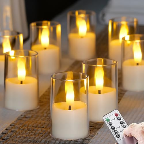 Zevanor Bougies LED sans flamme, acrylique 4,3cm x 6,5cm à piles avec télécommande et minuterie, Blancs scintillants à lumière chaude, Pack de 8 électriques et durables