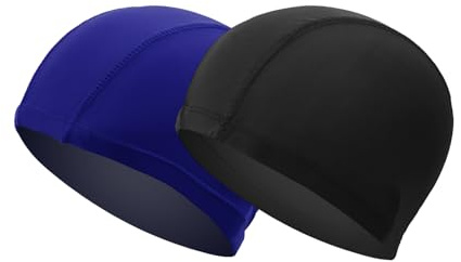 2pcs fKiZanthene Black and Navy Blue Swimming Cap, Caps for Kids Girls Boys and Adult Teenager, Comfortable Swimming Caps,Super Stretch No Pull Hair Swim Hats for Long, Short Hair and Hair Protection