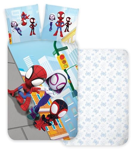 Juego de ropa de cama infantil Spiderman Spidey Light | Funda de edredón 140 x 200 y funda de almohada 60 x 65, 100% algodón, multicolor