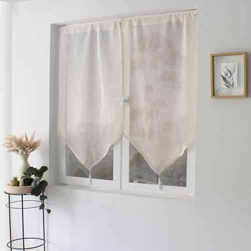 ED ENJOY HOME Paire de vitrages Ecru 60x90cm, Passe Tringle, Lin et Polyester, Protège des Regards extérieurs, pour Chambre et Salon