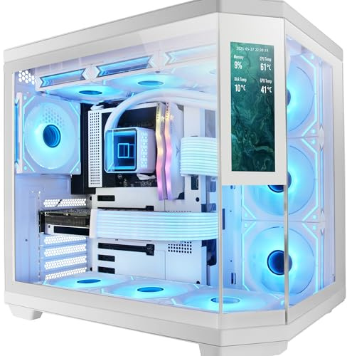 Mars Gaming MC-3TCORELCD Caja Gaming ATX, Pantalla IPS 7,2” Personalizable, Triple Cristal Templado Extraíble, Estructura Doble Cámara Lateral, Soporte de Refrigeración Líquida hasta 360mm, Blanco