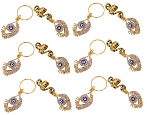 UKCOCO 12pièces Lot De Anneaux Spirales Pour Cheveux Tressés Avec Breloques Anti-mauvais Œil Accessoires De Coiffure Pour Dreadlocks Et Tresses
