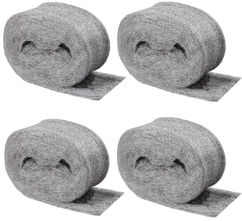 IBOPUXIU Lot de 4 Bobines de Laine d'Acier 0000 – 12 m efficace contre les fissures et les trous dans les murs de la maison, du garage, du jardin, convient également pour le nettoyage et le polissage