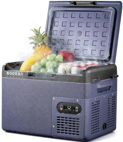 BODEGA Cooler 12 volt, bilkylskåp, 16 kvadratmeter, bärbart och tyst kylskåp/snabbkylning med LED-display, flera laddningsalternativ, energieffektivitet för bilresor och