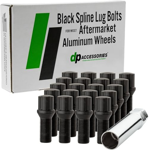 DPAccessories Black M14x1.50 Lug Bolts for Aftermarket Wheels | Spline Bolt | 27mm Shank | Set of 20 | BS27K5HE-BK04020