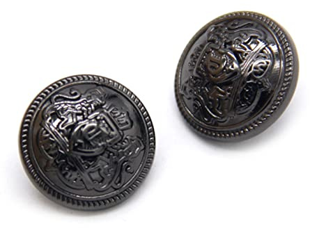 Lot de 10 boutons décoratifs tendance en métal avec surface maille dentelle et logo - Boutons avec boucle pour manteau, Gun black, 25mm