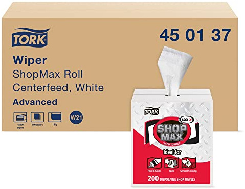 Tork ShopMax Heavy Duty Centerfeed Paper Towel White Self Dispensing, High Absorbency, 4 x 200 Sheets, 450137