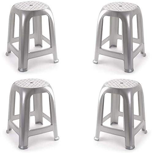 4X Taburete Silla de plástico Asiento apilable Banco jardín Camping Playa Gris