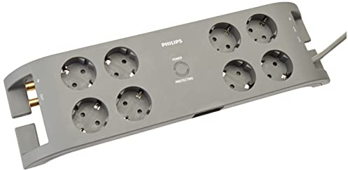 Philips SPN5085B/10 Steckdosenleiste mit Schalter - Überspannungsschutz - 8-Fach Steckdosen - 1800 J - Stecker Typ F - Grau