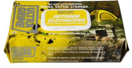 UltraGrime Sports & Leisure XXL Biodegradable Clothwipes - 80 Thick Multi Purpose Cleaning Cloths - Multi Surface Cleaner for Sports Equipment, Hands, Trainers, Football Boots, Golf Equipment Cleaning