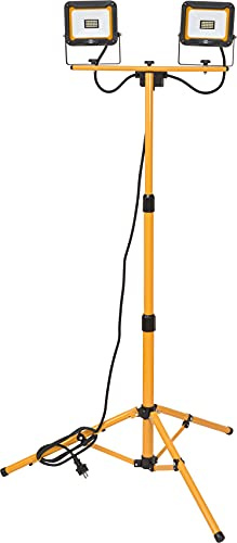 Brennenstuhl Jaro 4050 T Tripod LED Construction Spotlight (2 x 20 W, 2 x 1950 lm, 6500 K, IP65, LED Work Spotlight with Tripod, Height-Adjustable up to max. 160 cm, with 2.5 m Cable)