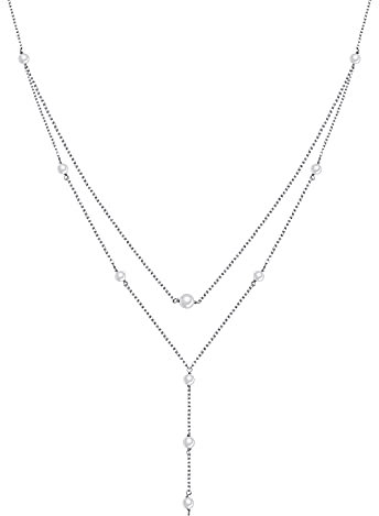 HOOHWE Perlenkette Layering Kette für Damen Perle Y Halskette Layered Lange Halskette Damen Silber 925 Schmuck Geschenk für Frauen und Mädchen