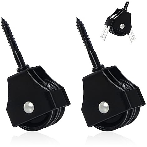 Poulie Double Renvoi Câbles Avec Vis - Gréement Lourd de Rotative Mouflage Câble Kit Unique Fitness, Poulies Pour Appareils Fitness, DIY, Gym, Métallique Rotative Poulie (Black, 2pcs)