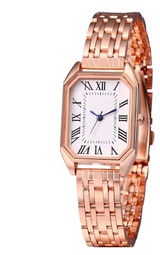 JewelryWe Uhren Damen Edelstahl Rechteckig: Elegant Analog Quarz Armbanduhr Frauen Rosegold Edelstahl Armband Lässige Uhr Damenuhr mit Rechteck Römischen Ziffern Zifferblatt