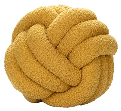 Julyue Cuscino con nodi, rotondo, 28 cm, in lana d'agnello, decorazione per la casa, fatto a mano, annodato, per divano, letto, auto, ufficio (giallo)