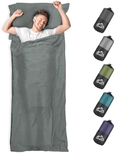 LSTRAGY 2in1 Hüttenschlafsack aus Mikrofaser mit durchgängigem Reißverschluss & Kissen Fach - Ideal für Backpacking, Hostels und Berghütten - 95 * 220 cm (Dunkelgrau)
