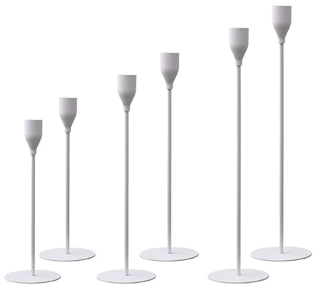 Movocaty Lot de 6 bougeoirs coniques blancs pour bougie de cheminée et bougie LED de 1,9 cm, pièce maîtresse élégante pour mariage, fête, dîner, anniversaire