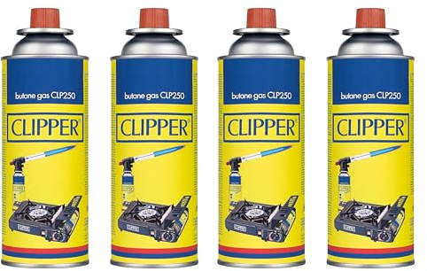 Clipper Lot de 4 cartouches de gaz universelles de 400 ml pour appareils à feu | Valve GLP250 | gaz de camping, poêles, chalumeaux et cuisinières à gaz